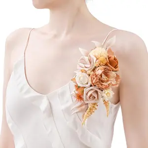 TINGE TIME Artificial Shoulder Corsages Flowers, Set of 2, Mother of The Bride Floral Corsage for Fall Wedding Ceremony Anniversary Formal Dinner Party (Burnt Orange & Champange) Beige Ornaments