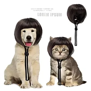 Pet Bob Wig with Open Ears and Straight Bangs for Holiday Party Dress-Up