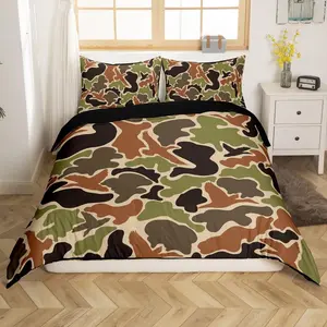 Duck Hunter Duvet Cover,Camouflage Hunting Black Brown Green Camo Army Quilt Cover,Breathable Wild Bedspread Cover,No Comforter Military Bedroom Bedding Set