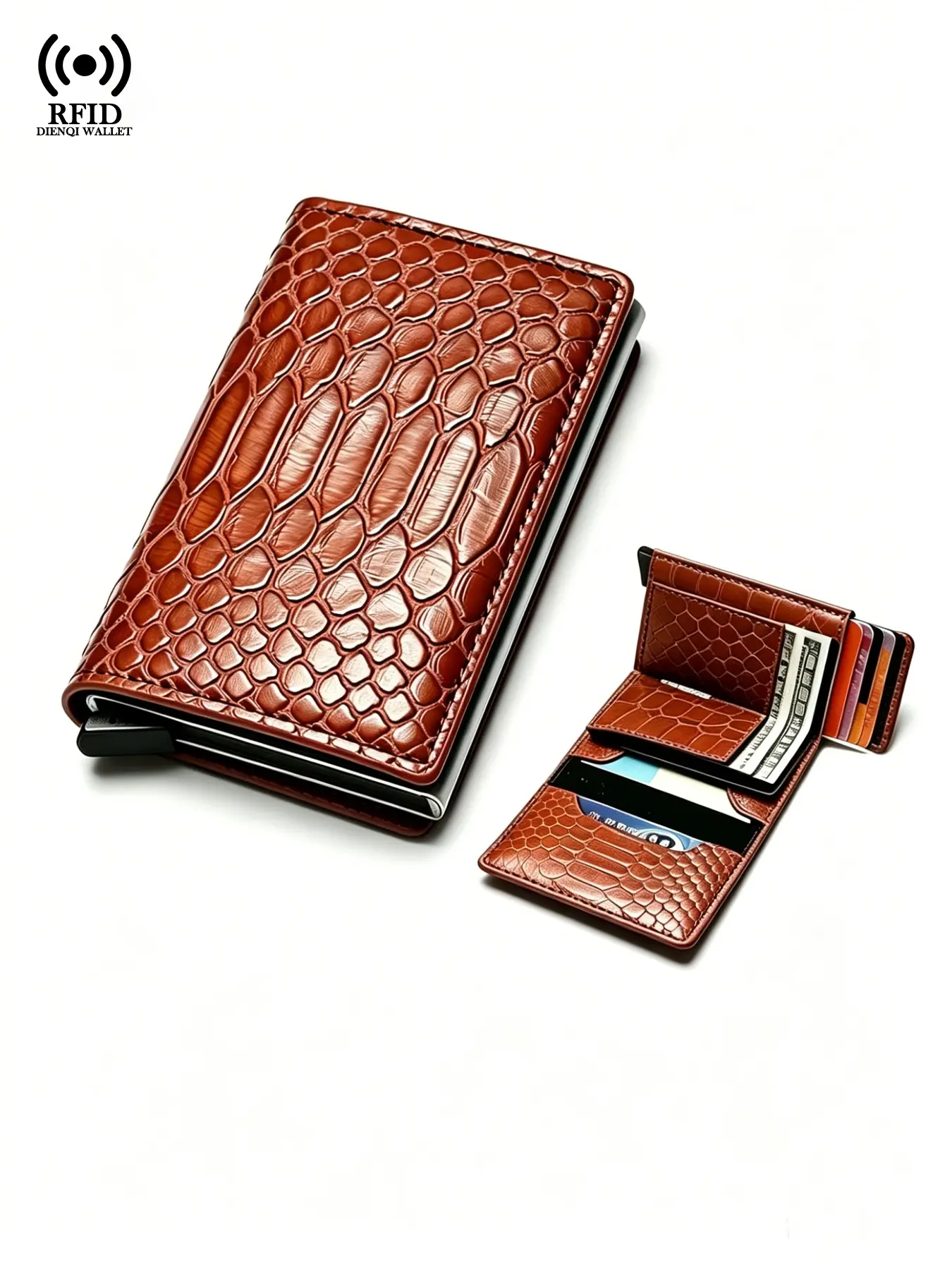Crocodile Embossed Leather RFID Blocking Wallet for Men, Auto Pop-Up Credit Card Holder, Slim Bifold Wallet with Cash Slot, Premium Leather Purse, Automatic Card Holder