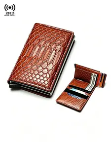 Crocodile Embossed Leather RFID Blocking Wallet for Men, Auto Pop-Up Credit Card Holder, Slim Bifold Wallet with Cash Slot, Premium Leather Purse