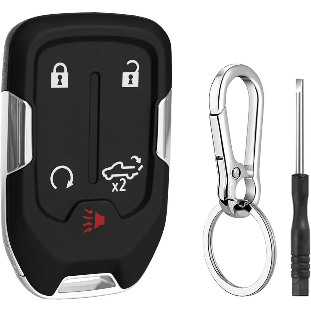 5-Button Keyless Entry Smart Remote Key Fob Replacement Case with Keychain, Car Key Protector Aftermarket Shell Cover for Chevy Silverado, GMC Sierra 1500/2500 HD/3500 HD (2019-2024), HYQ1EA/HYQ1ES