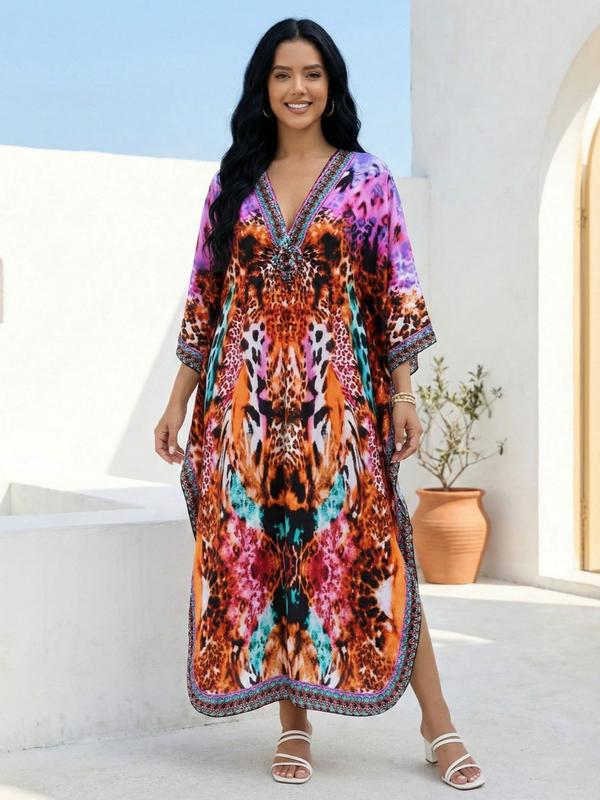 EDOLYNSA kaftans for woman Moo Moo Dress printing beach dress comfy muumuu caftan Batwing Sleeve relaxed robe bathing suit cover up holiday outfits Q1869 EDOLYNSA kaftans for woman Moo Moo Dress printing beach dress comfy muumuu caftan Batwing Sleeve relaxed robe bathing suit cover up holiday outfits Q1869