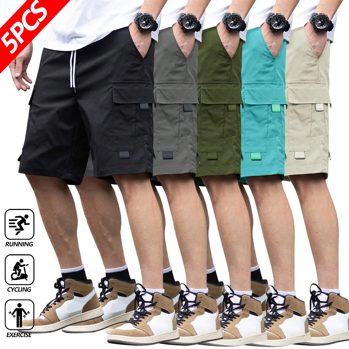 Mens 5-Point Plain Trouser - Drawstring Menswear Workwear, Comfortable Fabric, Suitable for Daily Commuting, Sports, Trendy Summer Mens Clothing