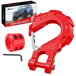 Nilight Forged Steel Winch Clevis Slip Hook, Winch Strap Hook - 3/8" Grade 70 Safety Latch, Cable Stopper, Included Allen Wrench, 35000 lbs Max Load