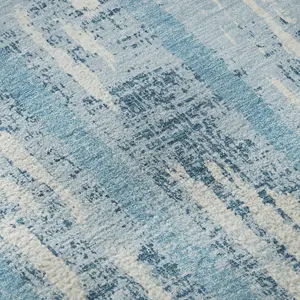 HomeRoots 670934 10x14 ft. Sky Blue & Ivory Strip Area Rug, Dual-Color Transitional Machine-Washable Rectangle Rug with UV Protection, Dual-Color Area Rugs, Machine-Washable Area Rugs