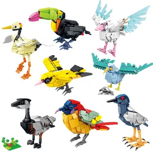 Bird Building Blocks Set 8 Pack Animal Brick Toys, DIY Bird Figures Kit Toucan Crane Seagull Crow, STEM Building Set for Kids Boys Girls, Party Favors Classroom Prizes Easter Gifts Ages 6+