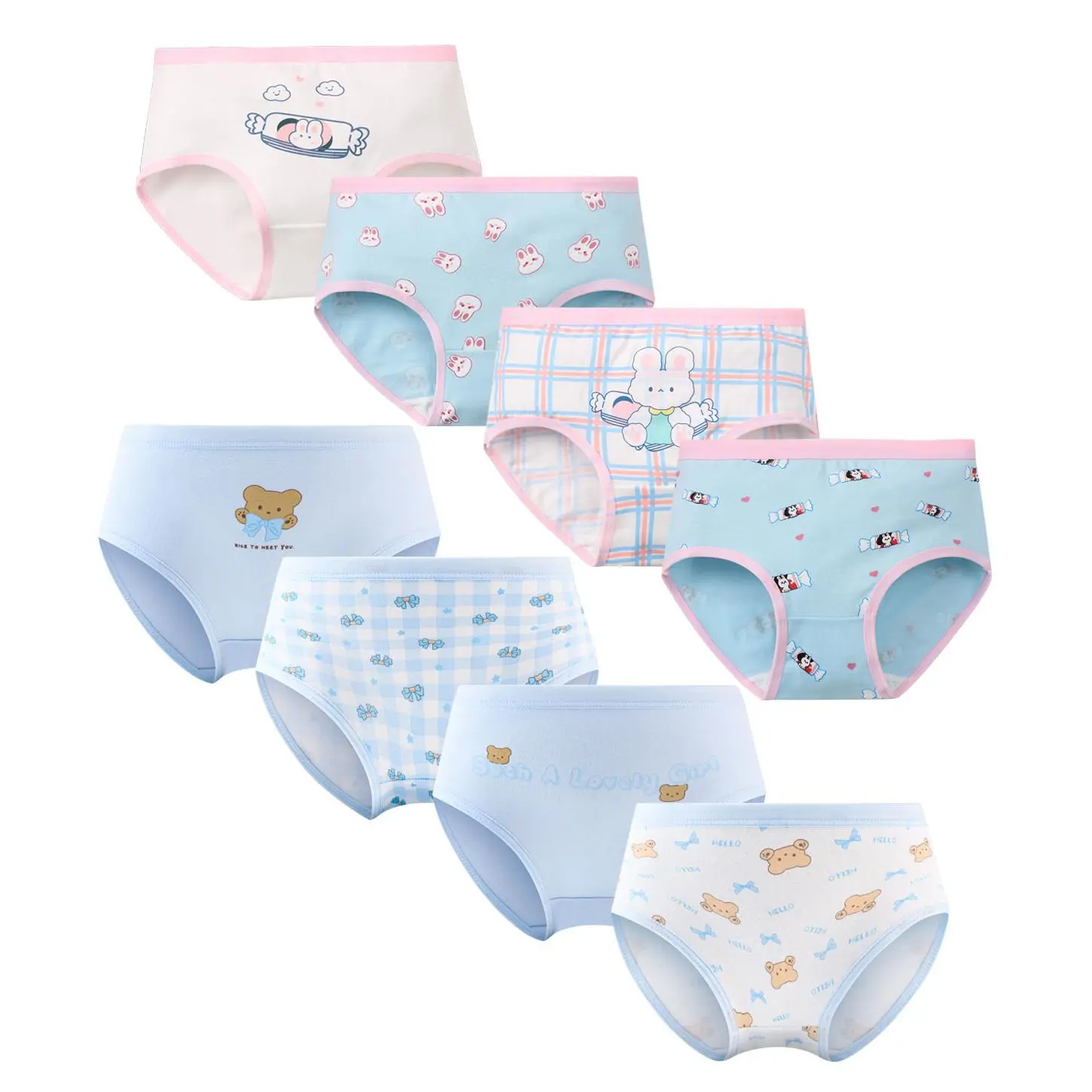 Girls' 8-Pcs Triangle Briefs - Cute Print, Comfy Breathable, Colorful Cotton Toddler Kids' Sport Underwear, Colorful Underwear, Cotton Toddler Underwear