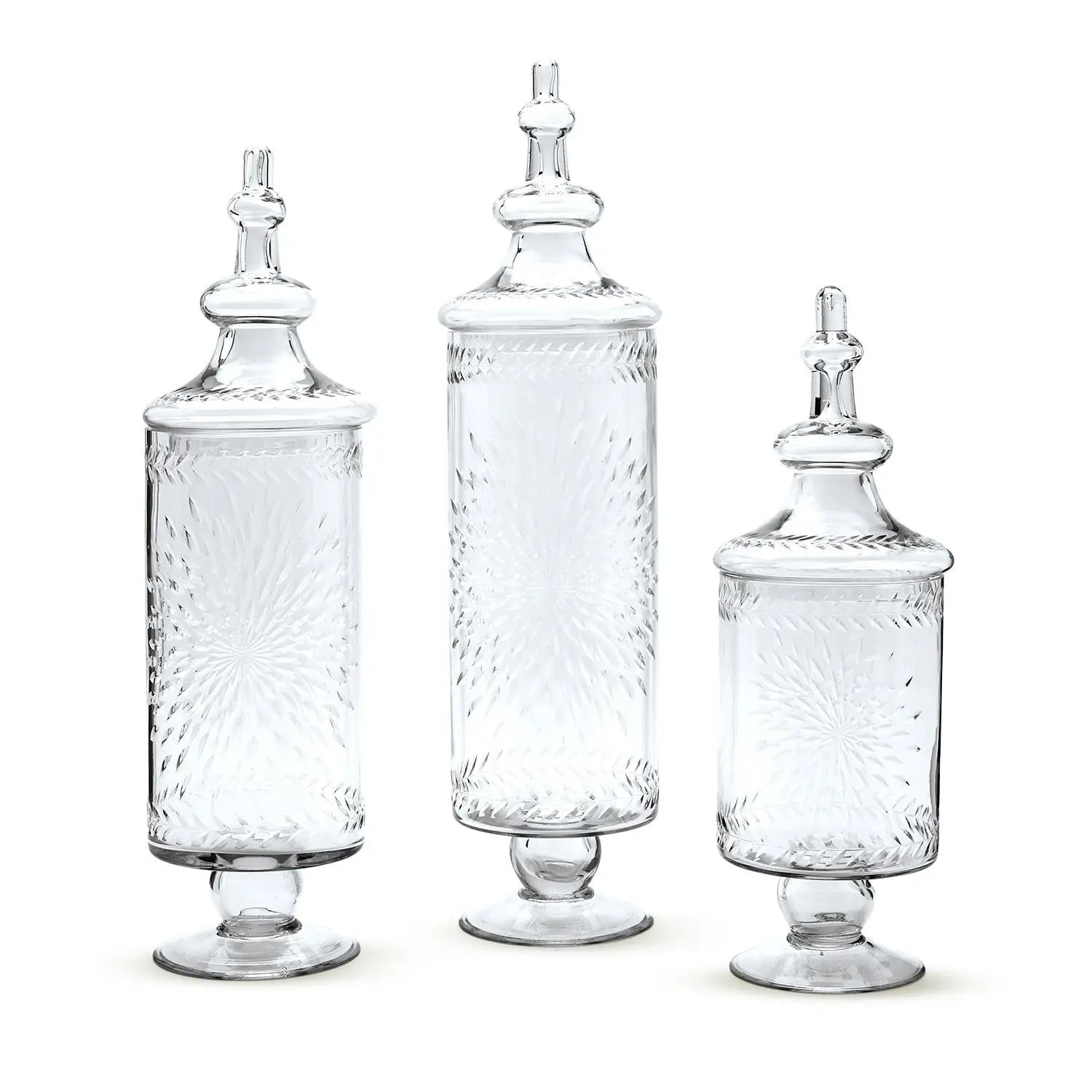 Hand-Etched Footed Apothecary Jars
