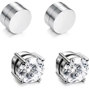 Stainless Steel Stud Earrings for Men Women Magnetic Stud Earrings, Simulated Diamond CZ Halo Earrings Stainless Steel Stud Earrings for Men Women Magnetic Stud Earrings, Simulated Diamond CZ Halo Earrings
