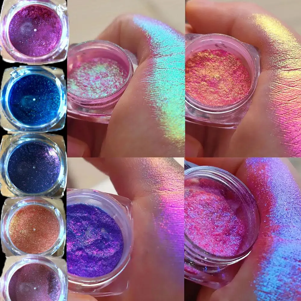 1Jar Pink/Purple Aurora Rainbow Chameleon Nail Rubbing Powder 1-2g Laser Chameleon Glitter Powder Shiny Super-Thin Chrome Dust