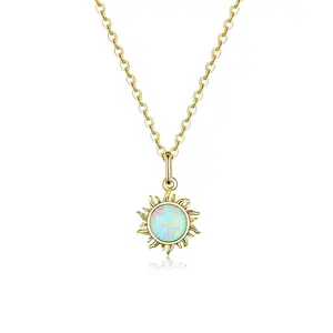 925 Sterling Silver White Opal Sun Pendant Necklace Apollo Chain Necklaces for Women Birthday Gift Jewelry