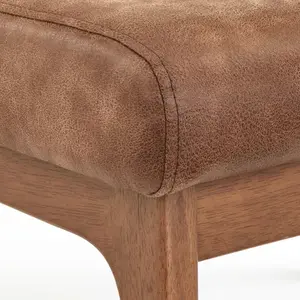 Buylateral Bianca Mid-Century Modern Faux Leather Ottoman – Tufted Seat with Wood Legs