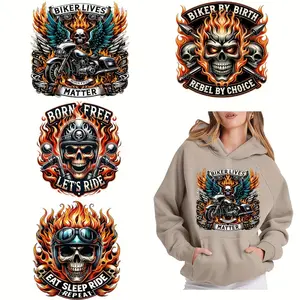 6 Pack Motorcycle Skull DIY Heat Transfer Vinyl Stickers Washer Resistant Iron on Decals for T Shirts Masks Jeans Backpacks