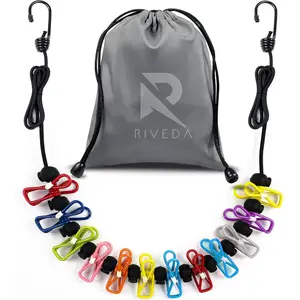 Portable Travel Clothesline with 12 Colorful Clips & Bag, Elastic RV & Camping Clothes Line for Indoor Laundry Drying Line & Outdoor Camping Accessories (Elastic)