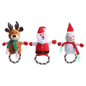Christmas Dog Toy Set - Reindeer Snowman Santa Plush Toys with Ring for Festive Fun and Interactive Play