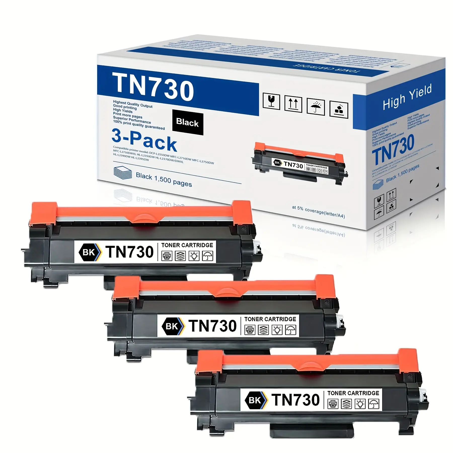 New Tn 730 Tn730 Standard Yield Toner Cartridge Replacement For Brother Tn 730 To Use With Mfc L2710dw Hl L2395dw Dcp L2550dw Hl L2350dw Mfc L2750dw Hl L2395dw Hl L2370dw Printer 3 Pack Black - Office & School Supplies