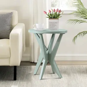 Modern Round Coffee Table with Crossed Legs – Small Green Accent Table, Easy to Assemble, Perfect for Living Room, Balcony, or Small Spaces