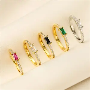 New Arrival Micro Inlaid Colorful Zircon Ring T-Shaped Cubic Zirconia Ring European American Light Luxury INS Fashion Jewelry