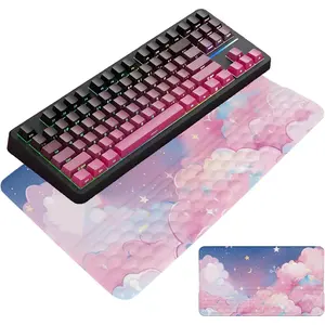 Keyboard Stand Pad with Wrist Rest  Cloud Keyboard Pad Support with Comfortable Moon Galaxy Stars Wrist Pad Cute Girl  Tilted Keyboard Riser Holder for Desktop Office