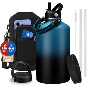 128 oz Insulated Water Bottle with Straw, Paracord Handle, Bottle Holder with Strap, 128 oz Metal Stainless Steel Water Bottle Flask Cold for 48H