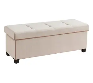 Large Collapsible Storage Ottoman with Legs Tufted Lid Linen Fabric 15" x 43" x 15" Supports 500 lbs Spot Clean
