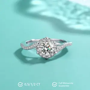 Quinn Wave Halo Moissanite Ring S925 1.0 /2.0 CT - Round Cut - Lore Jewelry