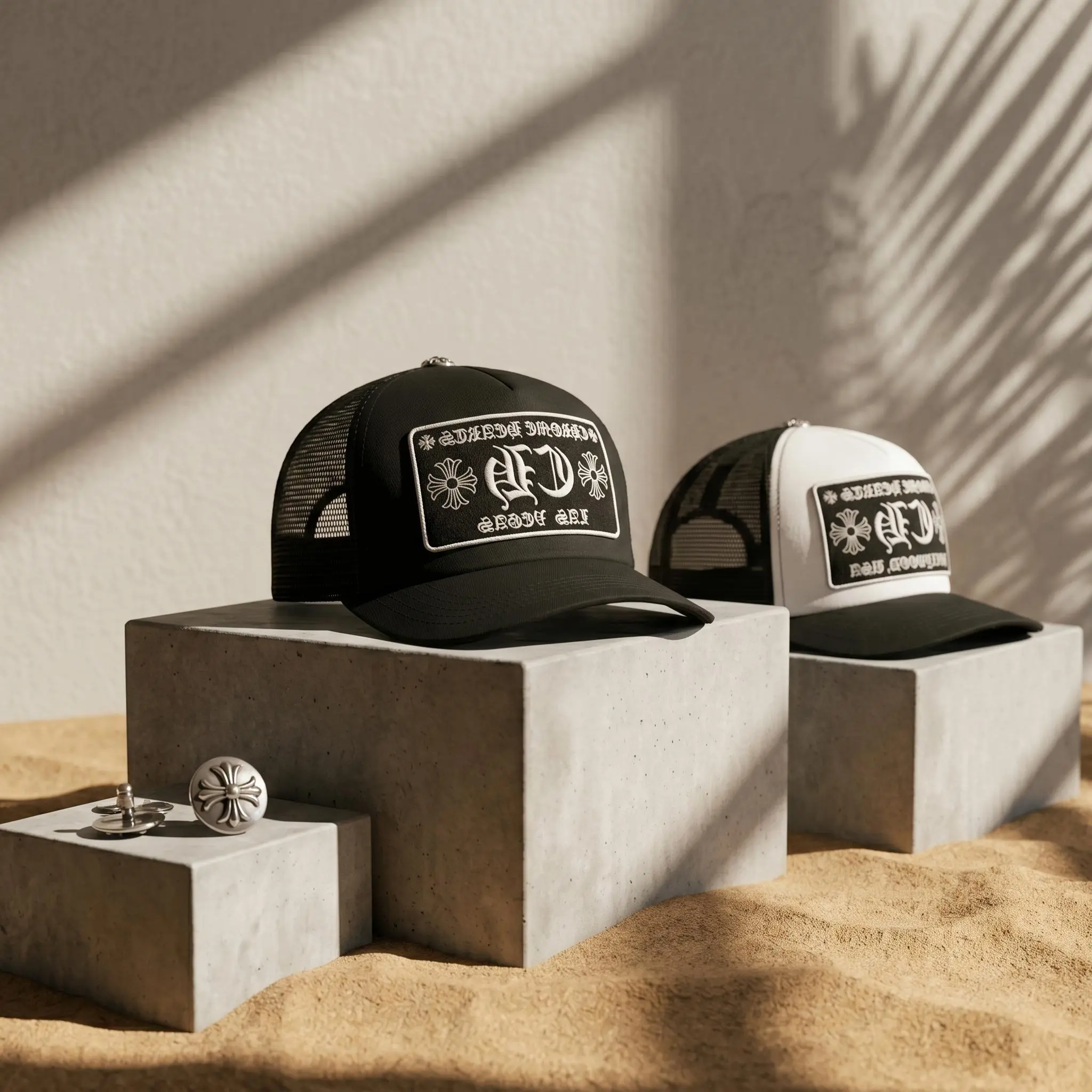 Chrome Hearts CH Trucker Hat - White & Black Mesh Design with Bold Logo Patch - Perfect for Streetwear Enthusiasts NEW 1