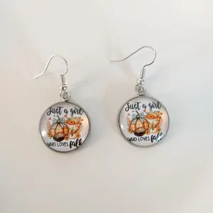 #480 "Just a Girl Who Loves Fall" with an Orange Plaid Pumpkin with a Bow, Football, Sunflowers & Pumpkins Earrings - Stainless Steel Hooks - Casual Autumn Fall Jewelry