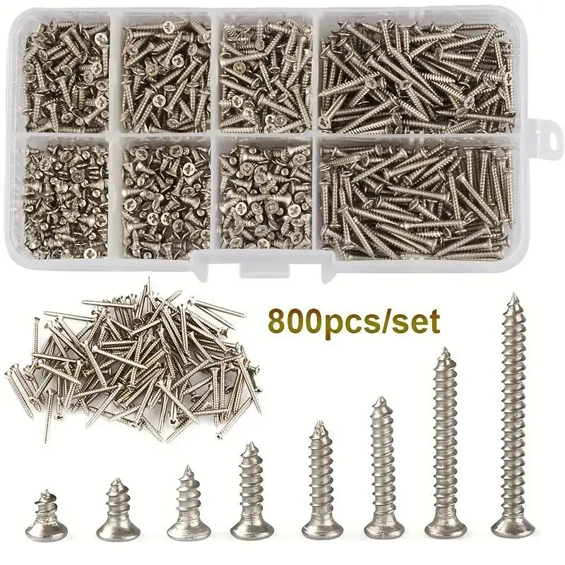 M2 Stainless Steel Self Tapping Screw Assortment Kit, Tapping Screw Assortment Kit, Lock Nut Wood Thread Nail Screw Set, Self Lock Nut Wood Thread Nai
