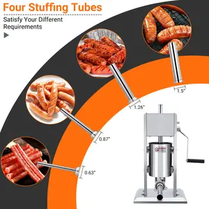 Garvee Professional Manual Sausage Stuffer 7LB 304 Stainless Steel Meat Filler With Dual Speed And 4 Filling Tubes For Home And Commercial Use