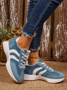 Lightweight Comfortable Lace-Up Pointed Toe Rubber Sneakers, Casual Outdoor Single Sports Shoes for All Seasons, Sporty Leisure Footwear, Walking Shoes, Trainer