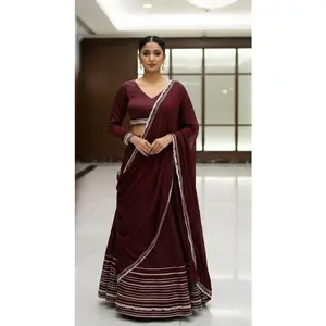 Brown Silk Lehenga Set with Lace Work - Premium Georgette Dupatta