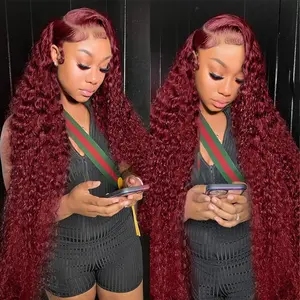 99J Burgundy Colored 180% Density Deep Wave 13x6 Lace Frontal HD Lace Front Curly Wave Chocolate Brown/Natural Black Human Hair Wigs For Women with Baby Hair