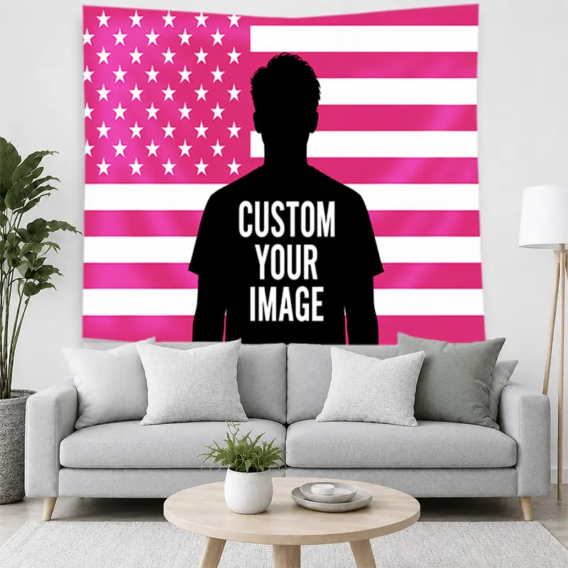 Custom Pink America Flag Polyester Tapestry - Decorative Patriotic Wall Hanging, Personalized Pink-White-Black Wall Art with Adventure Vibes, Gentle Iron Home Decor for Bedroom, Living Room Gift, Birthday, Wall Decor