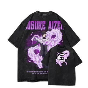 Bleach Sōsuke Aizen Vintage Washed T-Shirt Anime Streetwear Graphic Tee