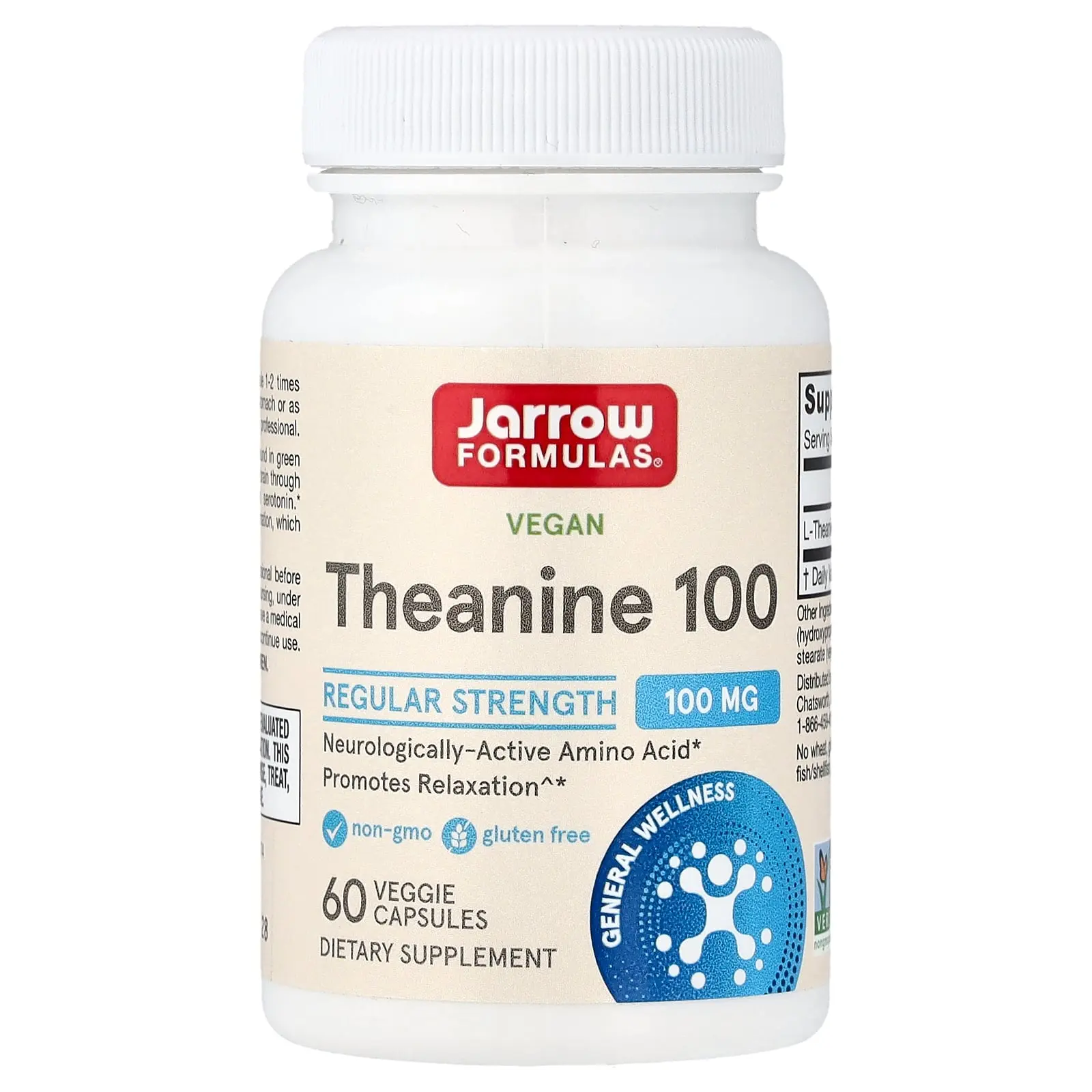 Jarrow Formulas Vegan Theanine 100, 100 mg, 60 Veggie Caps