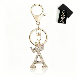 Gold A-Z Initial Keychain - Rhinestone Crown Bag Charm for Handbag, Car Keys, Women & Girls, Birthday & Mother's Day Gift Idea