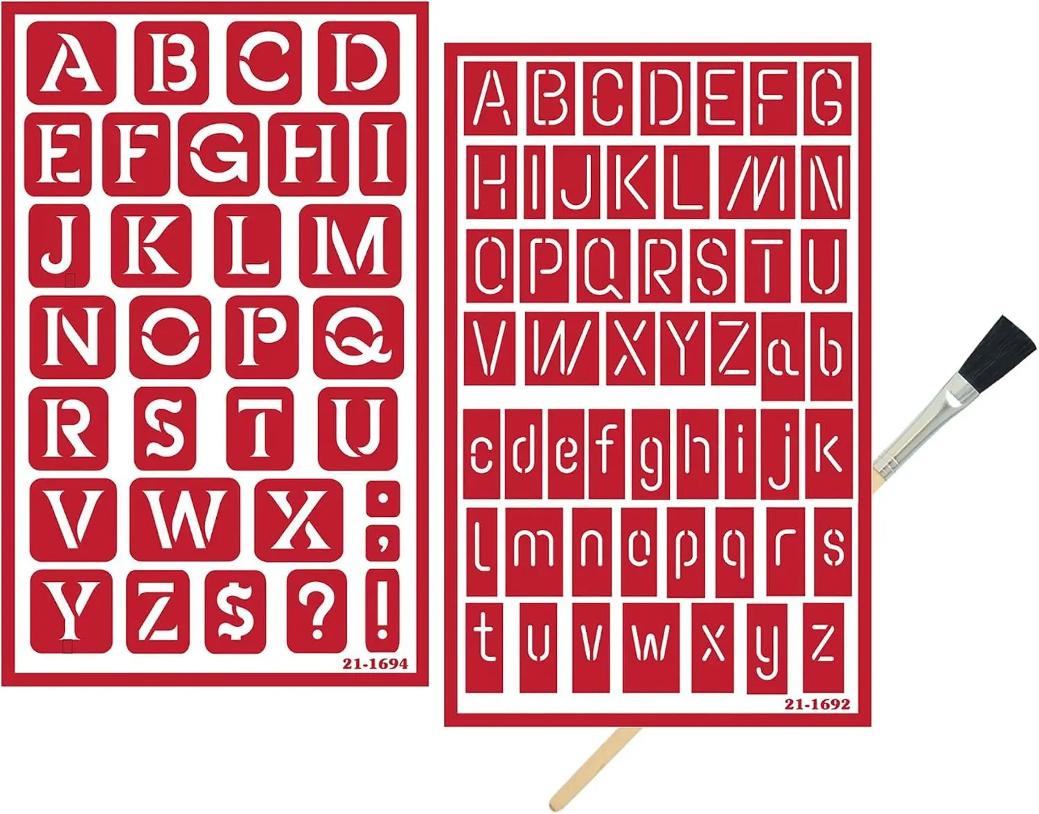 2 Reusable Glass Etching Stencils - Etching Letter Stencils Set - Contemporary Etch Letters Stencils, Neon Alphabet Upper and Lower Case Self Adhesive Etch Stencil with Brush