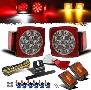 Partsam Waterproof Square LED Trailer Tail Light Kit Clear Lens Red Light for Camper Truck RV Boat Trailer