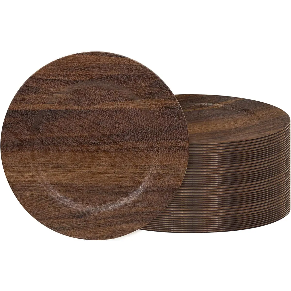 Faux Wood Charger Plates Bulk, 13" Brown Chargers for Dinner Plates, Round Wooden Chargers Plate Set for Wedding Reception, Party Table Setting & Event Decor