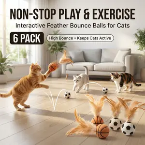 【6 pieces】 Feather Cat Toy Balls, Interactive High Bounce Self-Play Toys for Indoor Cats, Keeps Cats Active & Entertained, Reduces Boredom & Anxiety, Durable Kitten Exercise Toys Lightweight Durable Kitten Exercise Toys