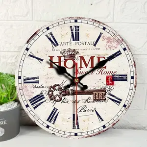 2D flat design. 1 piece set. Retro French Home Alphabet Roman numeral Wall Clock, Silent Decorative Wall Clock, Creative Wall Clock, Suitable for Bedroom, Living Room, Office Decoration, 25/30 cm (excluding AA batteries), 2D Flat Version