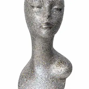 Silver Iridescent Mannequin Head, No Face, Bald Plastic Wig Display Stand for Hairdressers & Stylists - High-Quality Hard Plastic with Suede Base. Perfect for Display