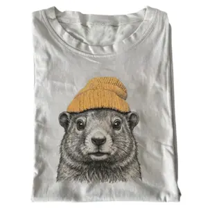 Cute Marmot Beanie Shirt, Vintage Animal Illustration Tee, Cozy Aesthetic Graphic T-Shirt, Funny Wildlife Unisex Shirt, Gift for Men, Gift for Women, Crew Neck T-shirt, Trending T-shirt
