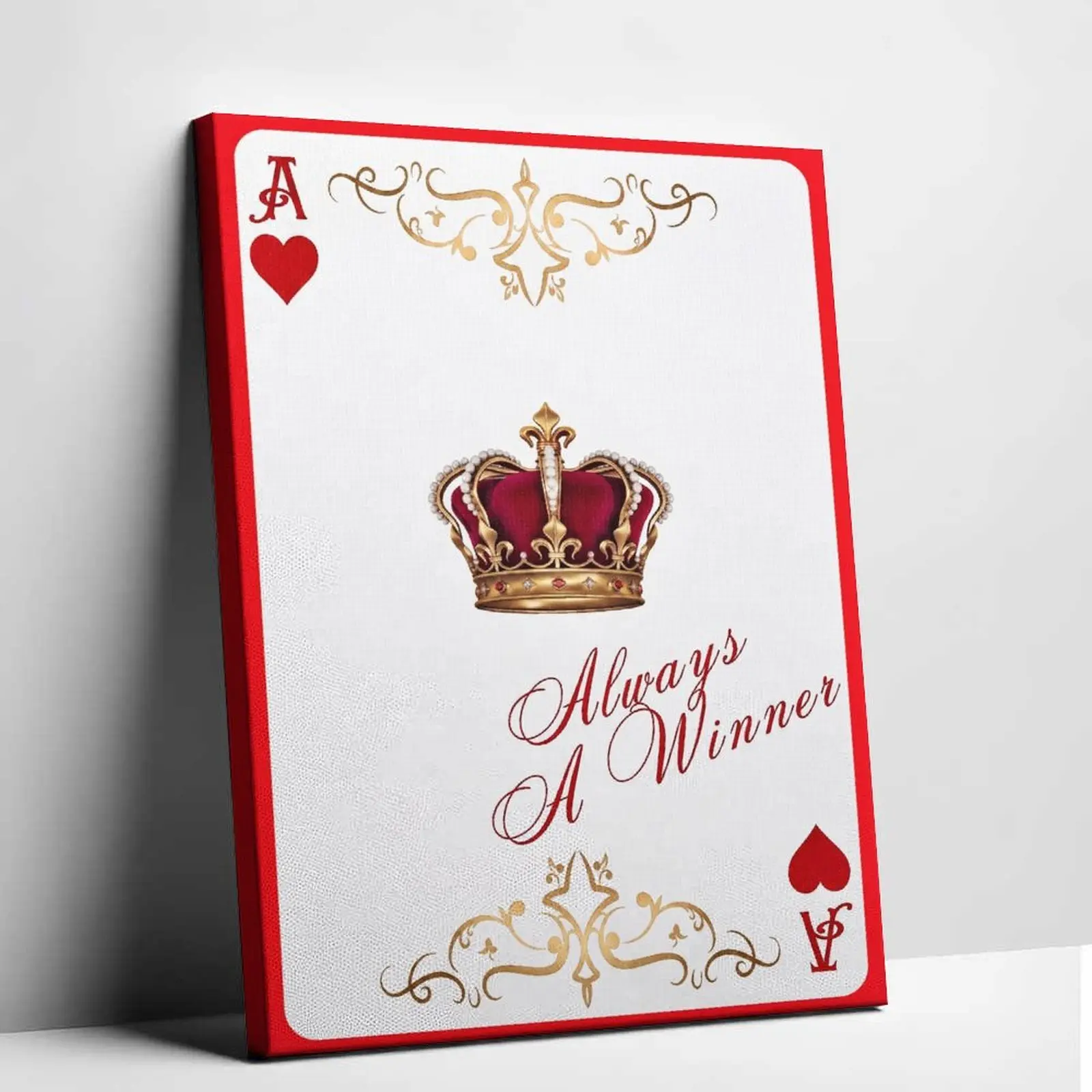 MilestoneCommemorativeposter Alwaysa Winner Ace of Hearts CanvasWall Art, Royal Crown PlayingCard Decor for Game Room,Office or Man Cave