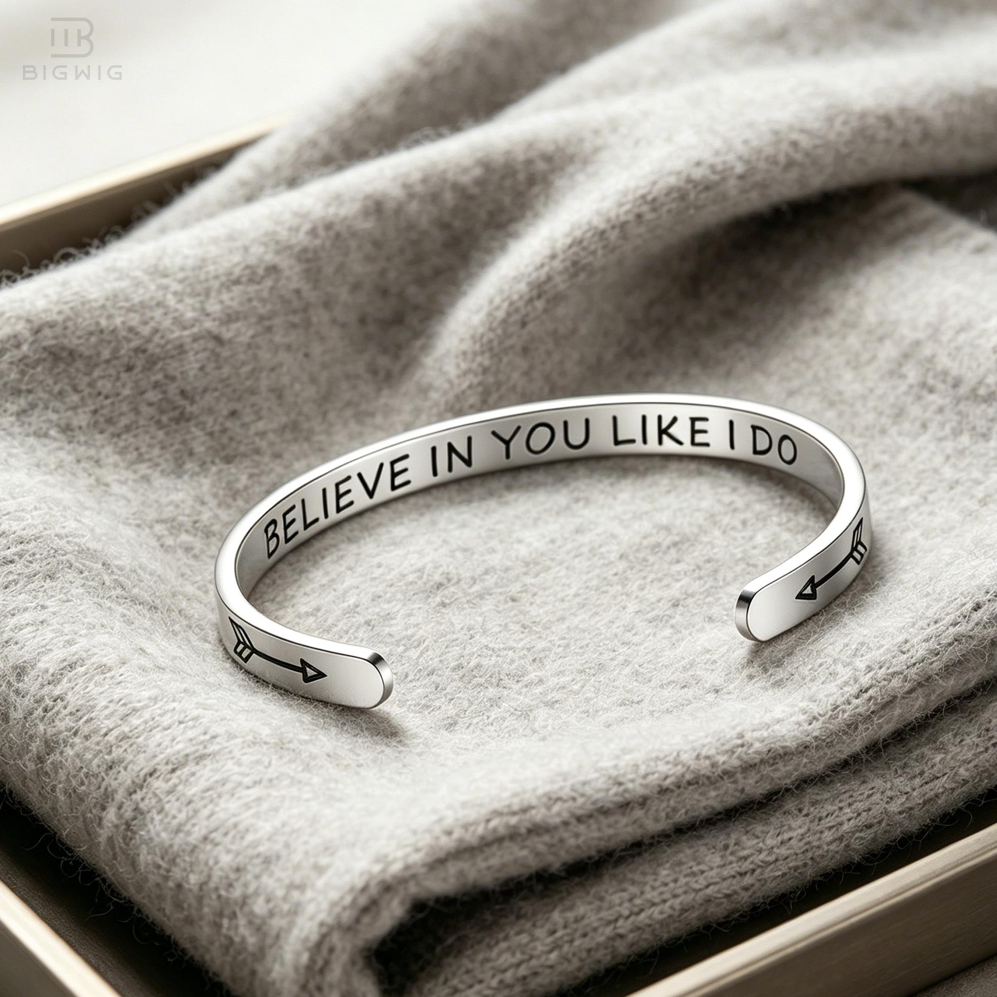 Personalized Engraved Cuff Bracelets for Women, Adjustable Stainless Steel Inspirational Jewelry for Daughter, Best Friend, Sister & Teens, Graduation Birthday Gift for Her