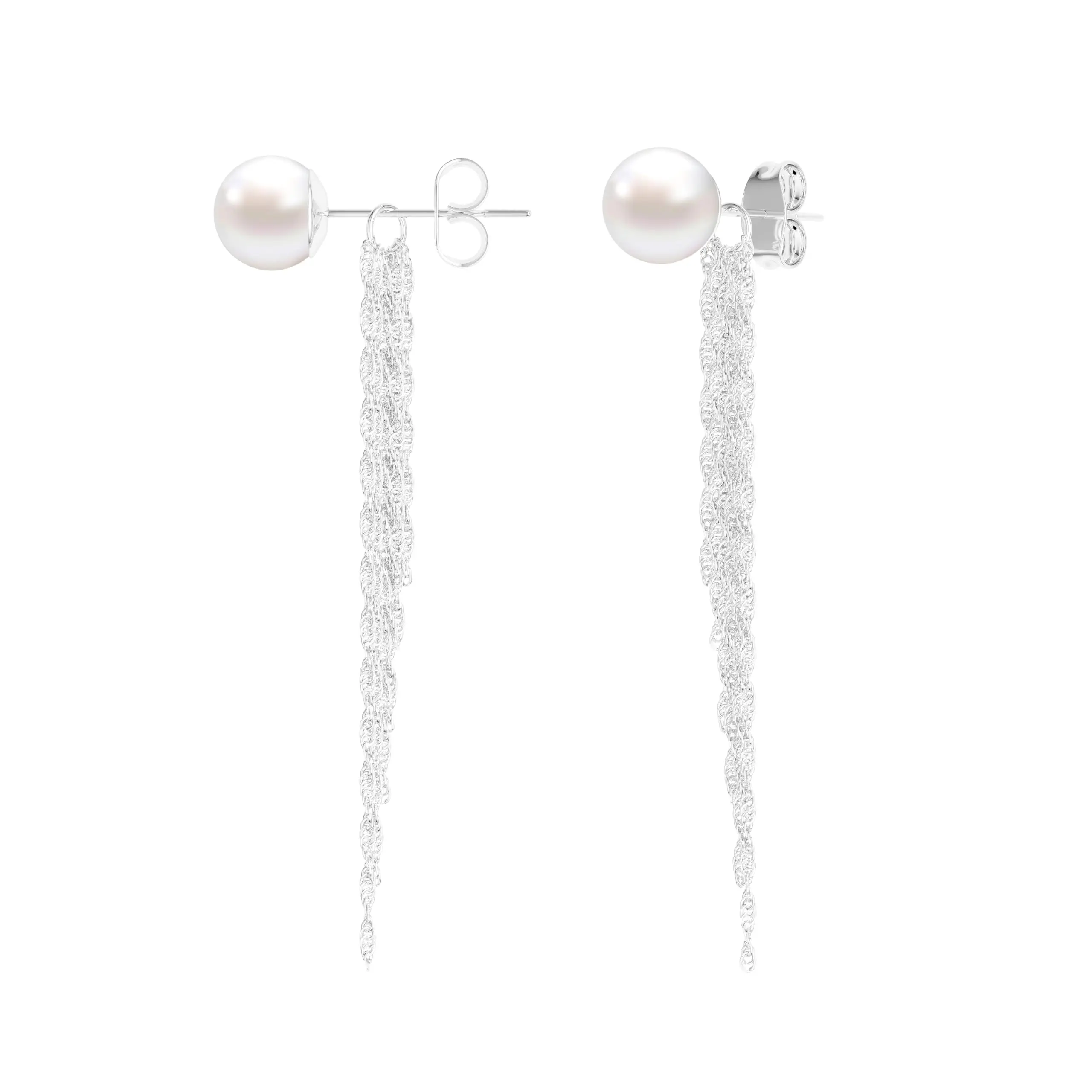 Tewiky 14K Gold/Silver Plated Tassel Threader Silver Earrings for Women, Dainty Long Dangle Drop Chain with Pearl, Elegant Hypoallergenic Jewelry for Wedding, Trendy Bridesmaid Gift or Everyday Wear For Valentine's Day gifts