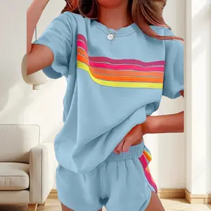 Rainbow Colorblock Lounge Set | Vibrant Rainbow Lounge Core Set | Breezy Color Contrast Outfit | Chic Rainbow Two-Piece Set |