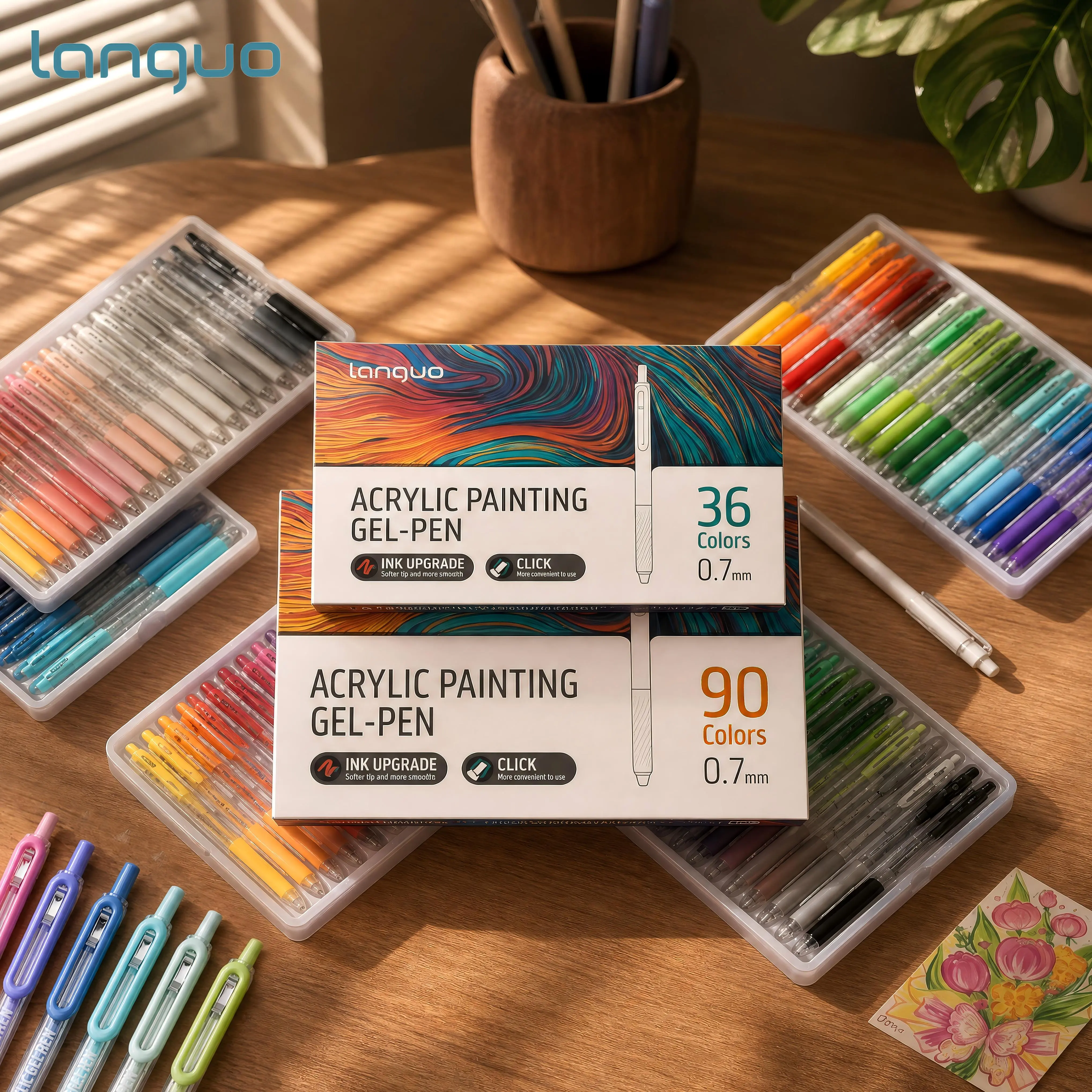Languo Retractable Acrylic Gel Pen Set Pack, 36/90 Count, 0.7mm Fine Point, Opaque Vibrant Ink, for Black Paper Craft DIY, Office & School Supplies (Creative Journaling Gift) festival art creation